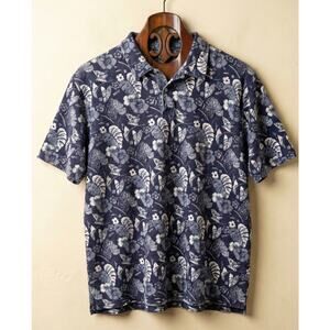 Vintage 90s Polo Ralph Lauren Floral Polo Shirt Mens XXL Navy Blue Hawaiian Boxy